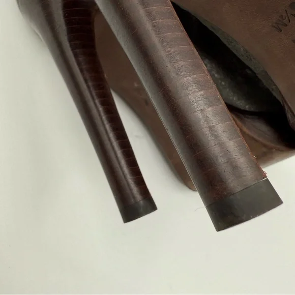 Tory Burch Lawson Bootie Pewter Brown Leather Platform Stiletto Ankle Boots 8.5 - Picture 12 of 17